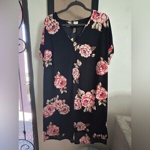Floral Black Dress with Pink Roses